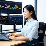 A Vietnamese female professional wearing a modest, professional business casual blouse and trousers, seated at a sleek desk in a bright, modern office. She is surrounded by multiple monitors displaying various digital tools: AI interfaces, data visualizations, and online learning modules. She is actively interacting with a keyboard and mouse, her expression reflecting deep focus and engagement in continuous learning and digital innovation. High-resolution, professional studio photography, cinematic lighting, crisp details, perfect anatomy, correct proportions, natural pose, well-formed hands, proper finger count, natural body proportions. safe for work, appropriate content, fully clothed, professional, modest clothing.