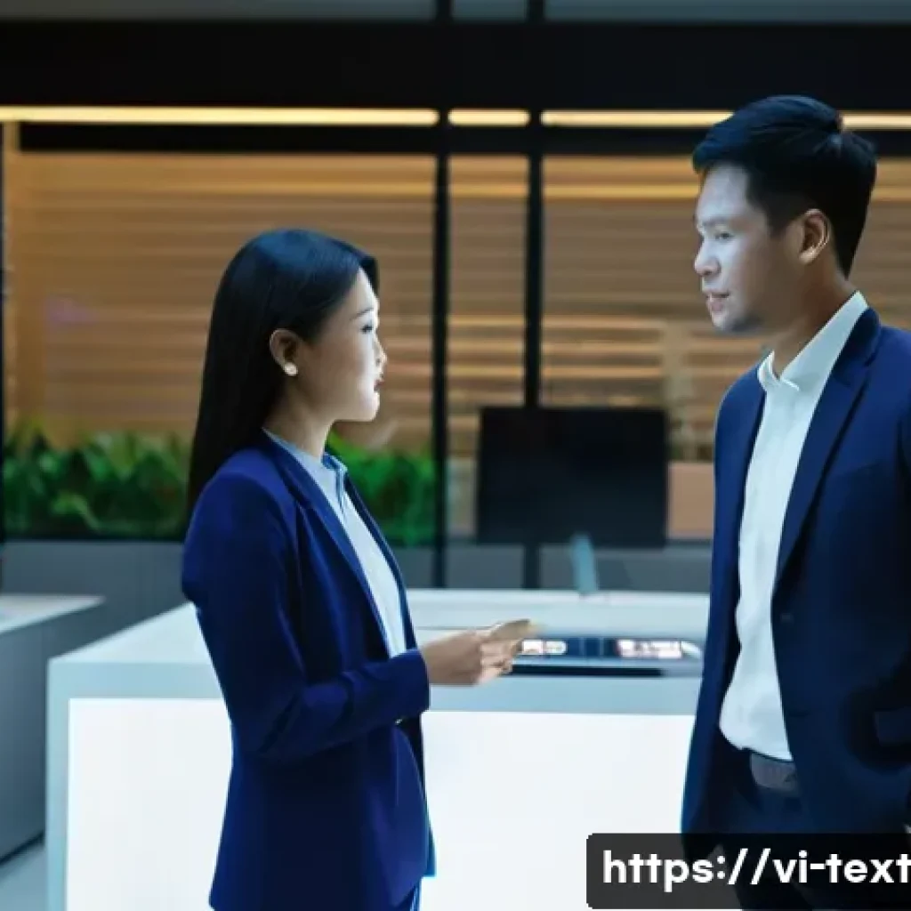 미래 일자리와 직무 변화 예측 - **Prompt:** A dynamic scene showcasing a diverse group of Vietnamese professionals, including men an...