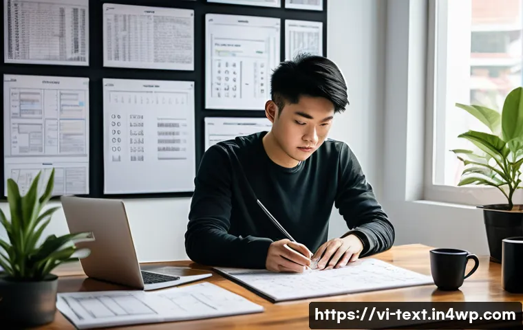 프로그래밍 사고 방식 개발 - A detailed digital illustration of a young Vietnamese programmer sitting at a modern wooden desk in ...