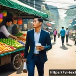 Home 22 창의적 사고 훈련을 위한 기법 - A vibrant Vietnamese urban morning scene showing a young professional taking a different route to wo...