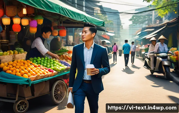 창의적 사고 훈련을 위한 기법 - A vibrant Vietnamese urban morning scene showing a young professional taking a different route to wo...