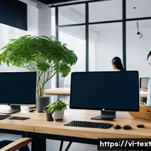 Home 33 기술 변화의 흐름을 따라잡는 법 - A modern Vietnamese office setting with diverse professionals collaborating around digital devices, ...