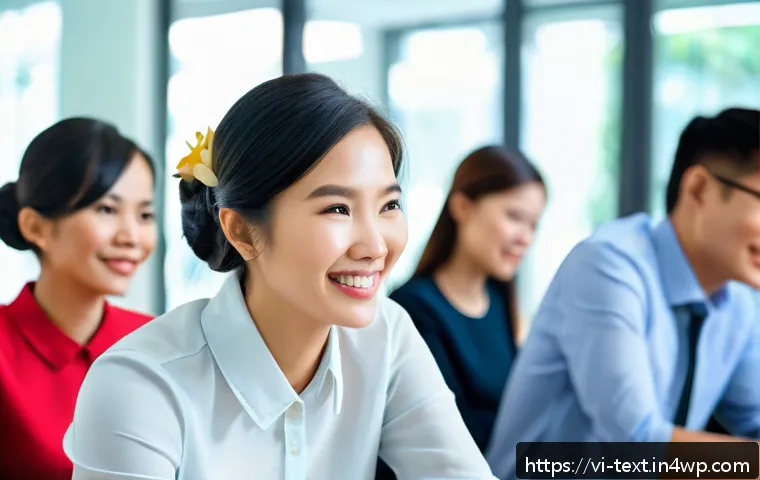효과적인 커뮤니케이션 스킬 향상법 - A professional Vietnamese office meeting scene showing diverse colleagues practicing active listenin...